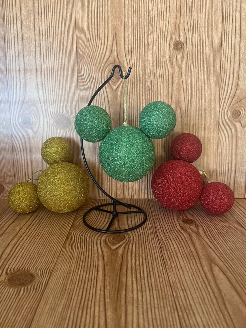 Handmade Disney Inspired Classic Mickey Mouse XL Glitter Icon Ornament Set of 3